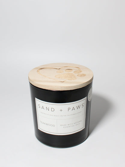 Cozy Sand + Paws Teakwood 21 oz scented candle