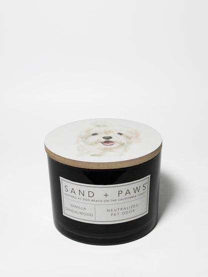 Cozy Sand + Paws Vanilla Sandalwood 12 oz scented candle