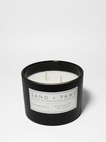 Cozy Sand + Paws Teakwood 12 oz scented candle