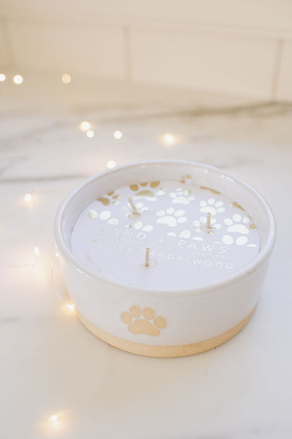 Cozy Sand + Paws Vanilla Sandalwood 12 oz scented candle