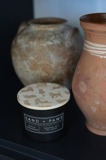 Cozy Sand + Paws Vanilla Sandalwood 12 oz scented candle