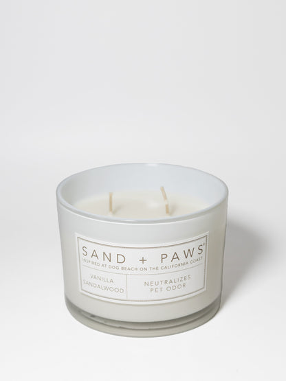 Cozy Sand + Paws Vanilla Sandalwood 12 oz scented candle