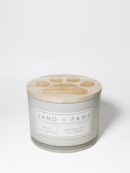 Cozy Sand + Paws Vanilla Sandalwood 12 oz scented candle