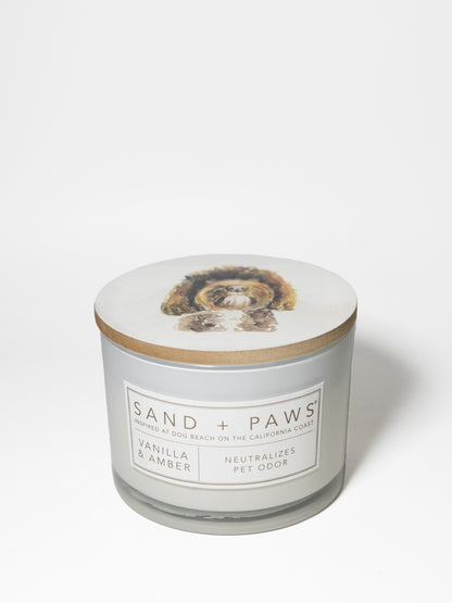 Cozy Sand + Paws Vanilla & Amber 12 oz scented candle