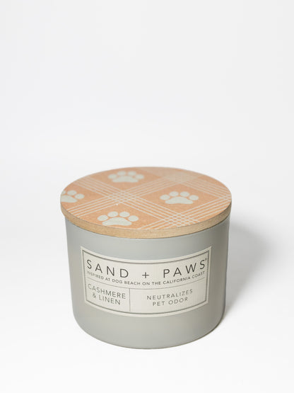 Cozy Sand + Paws Cashmere & Linen 12 oz scented candle